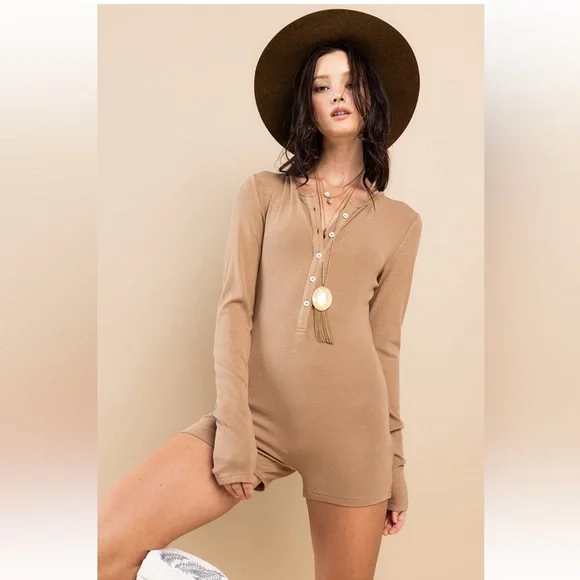 Biker Short Length Long Sleeve Bodysuit - Picture 2 of 3